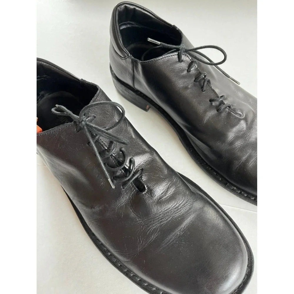 Emporio Armani Sz 11 USA Black Nappa Goat Leather Lace Ups Derby Shoes